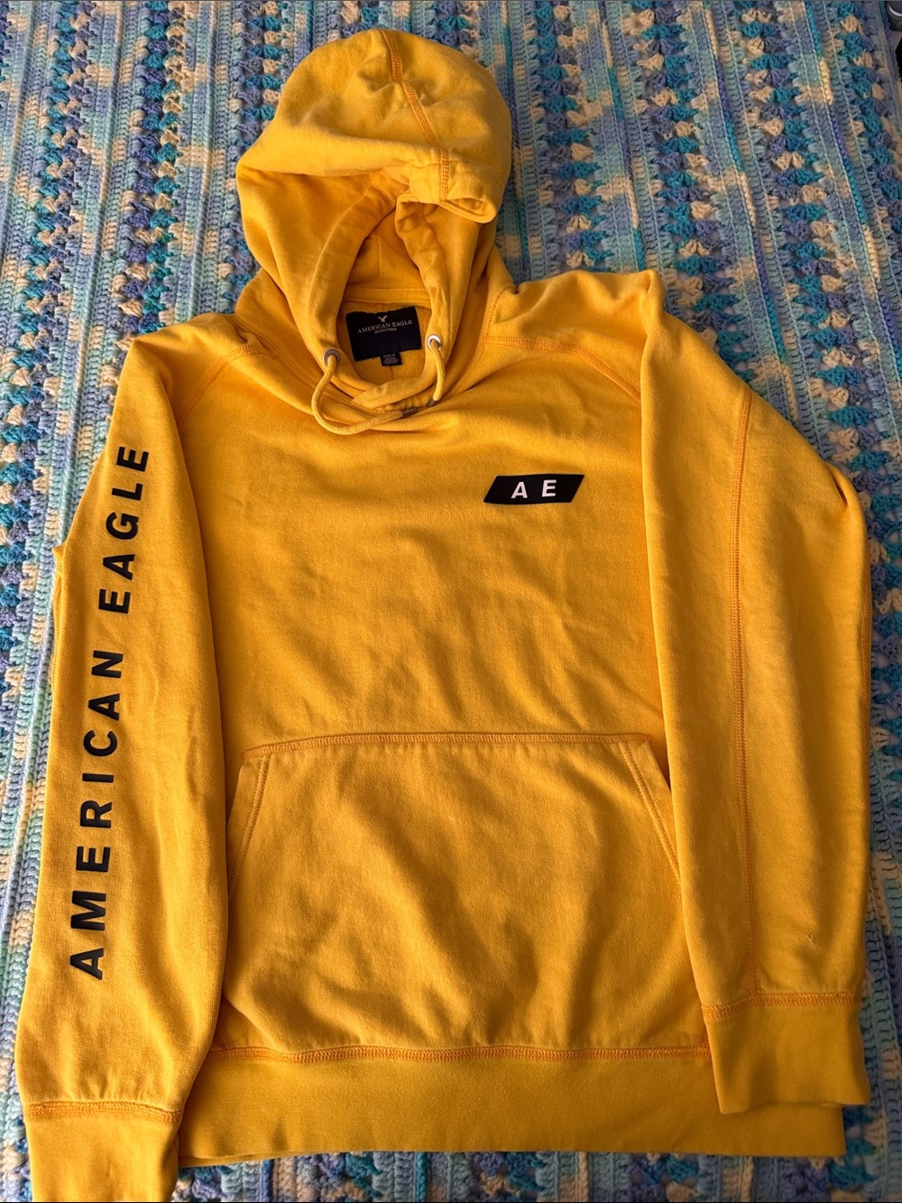 American Eagle Outfitters Yellow 'AE' Logo Pullover Hoodie